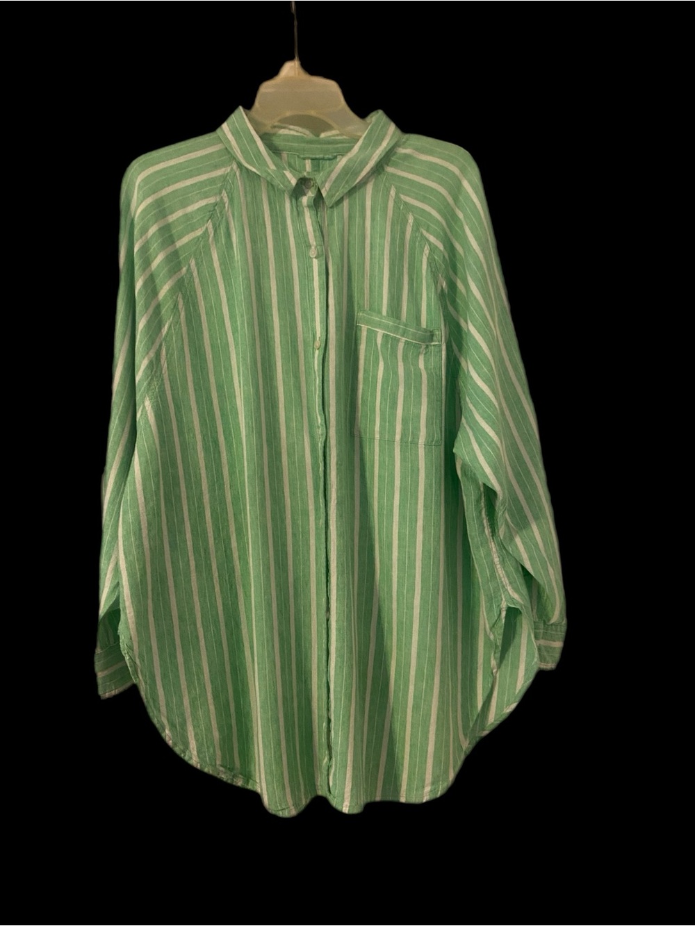aerie Green and White Striped Button-Down Shirt